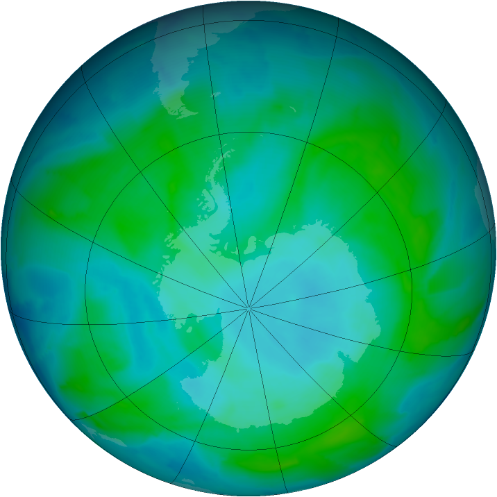 Antarctic ozone map for 14 January 2014